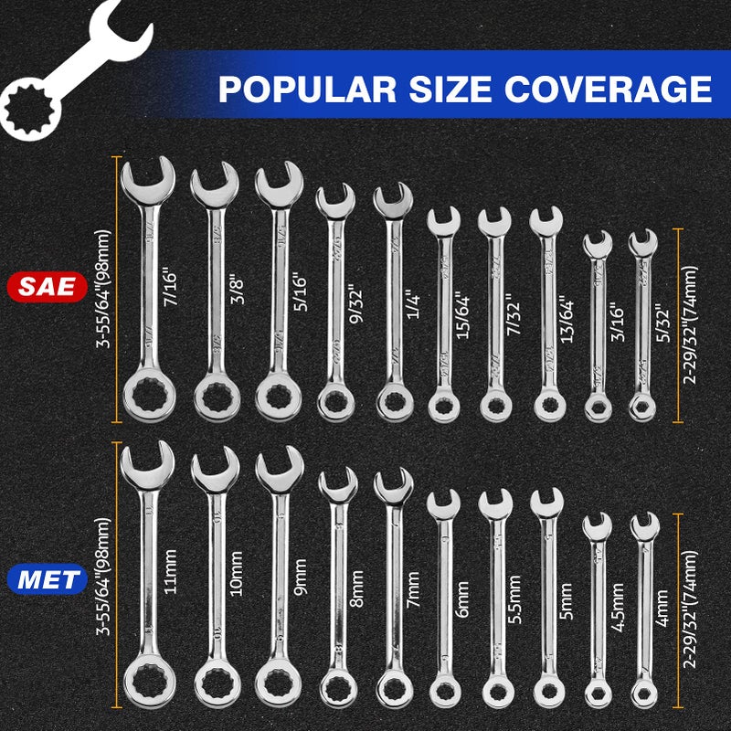 SPEEDWOX Mini Wrench Set, 20-Piece, SAE and Metric Sizes, High Carbon Steel, Angled Box Ends, Easy to Carry with Storage Pouches - Image 5